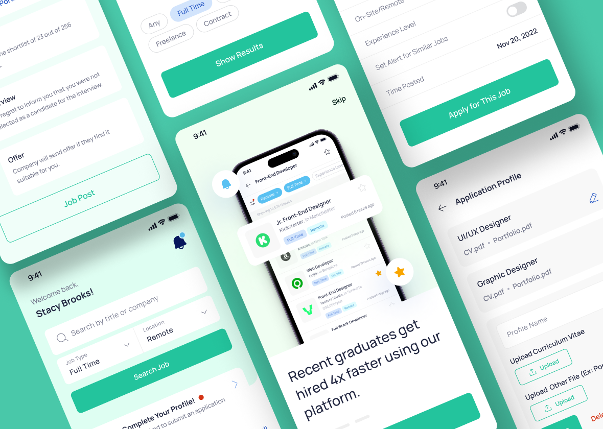 Mobile app screen designs