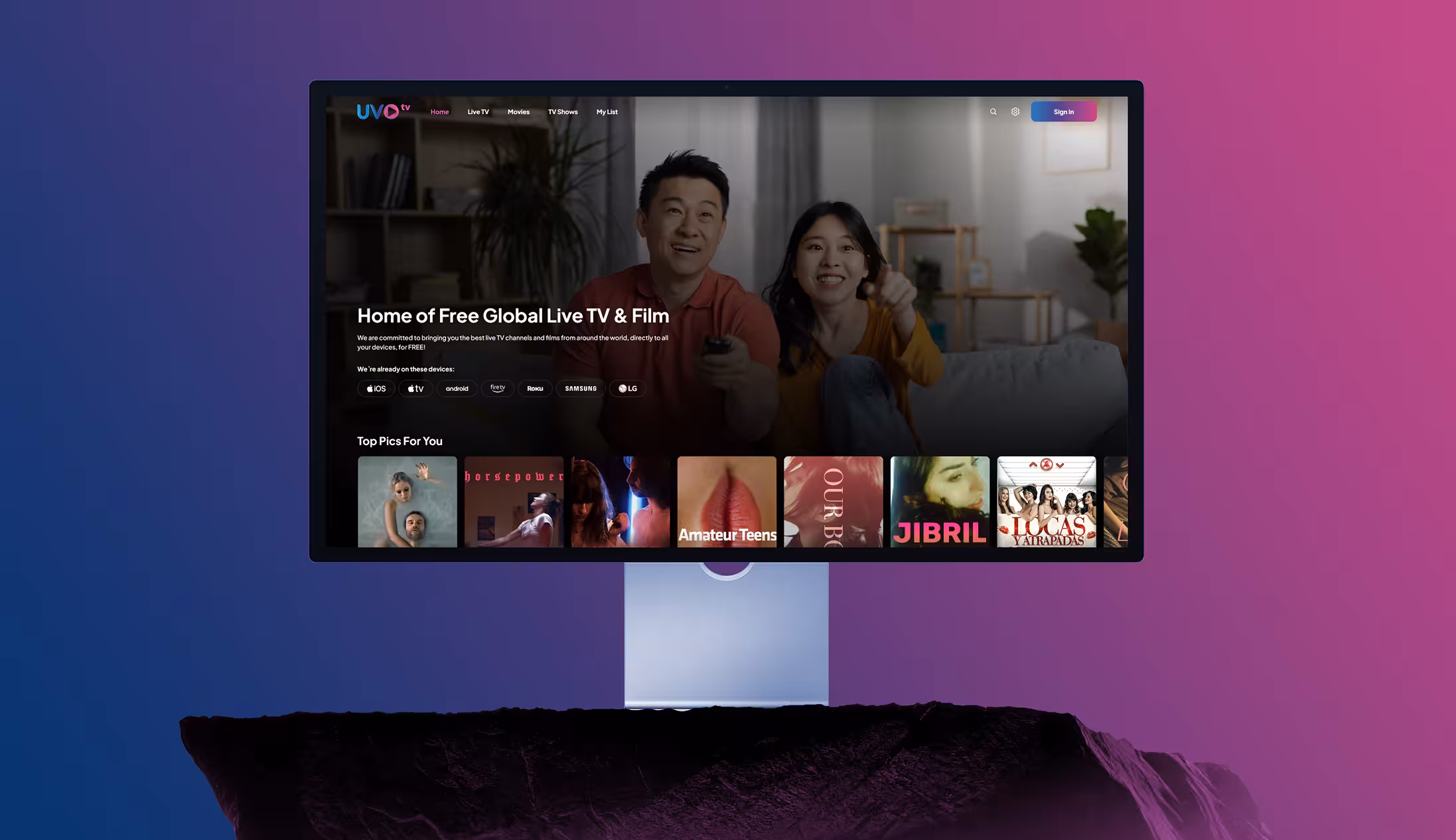Streaming platform website design