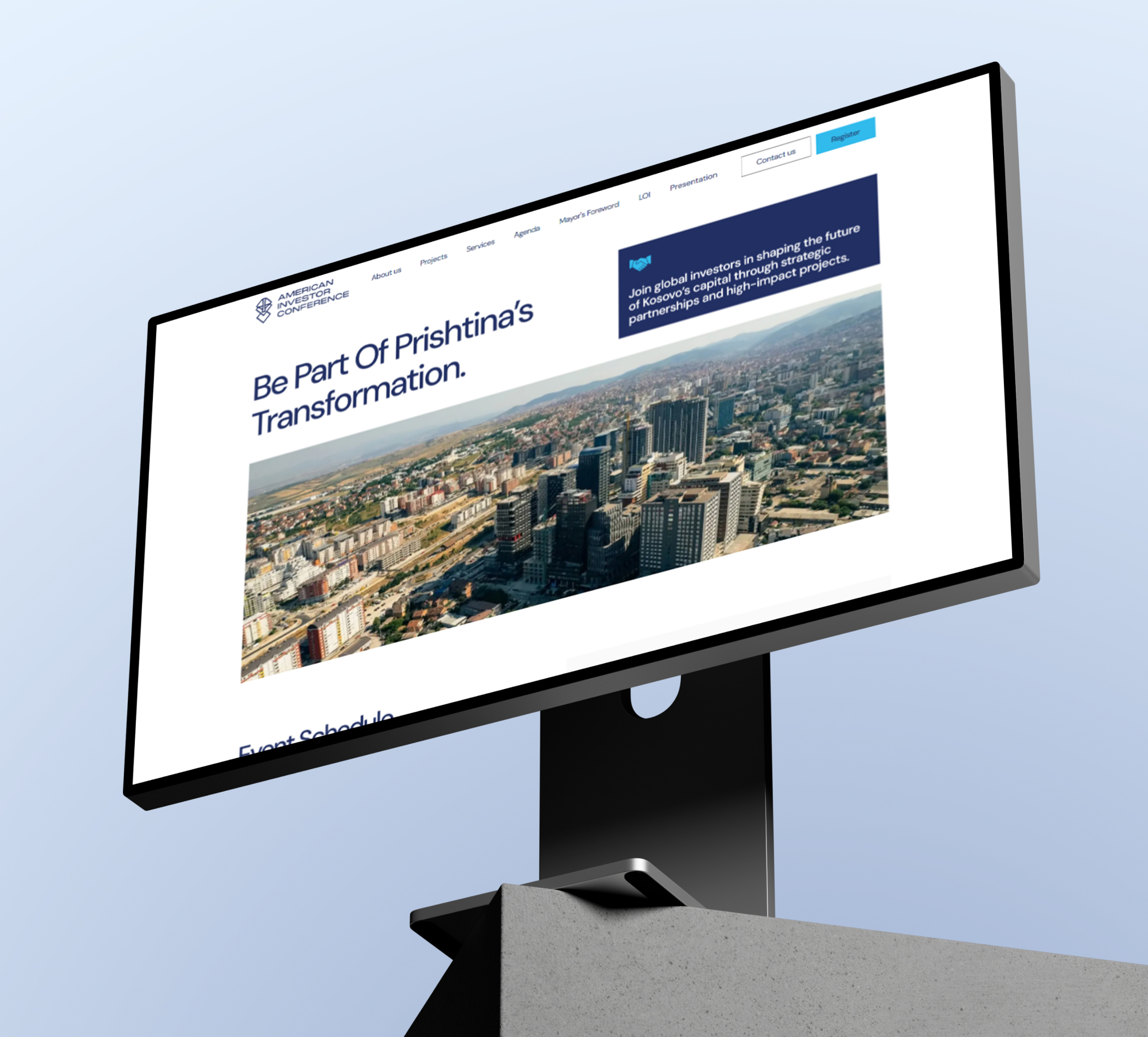 Website design displayed on a desktop monitor